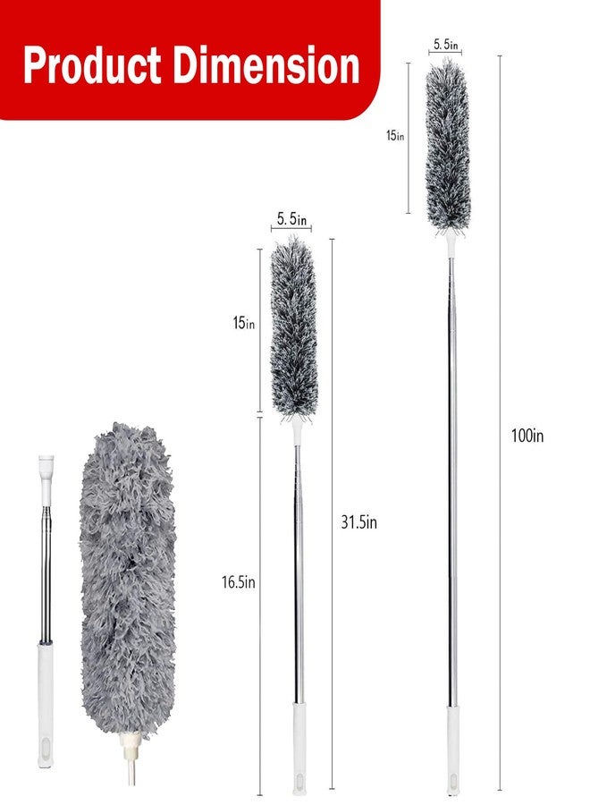 PRIME PICK منفضة غبار من الألياف الدقيقة من برايم بيك مع عصا قابلة للتمديد بطول 100 بوصة | منفضة غبار مرنة لتنظيف المراوح ذات الأسقف العالية، وستائر النوافذ، ومكيفات الهواء، والأثاث | منظف غبار قابل للغسل وإعادة الاستخدام - Image 2